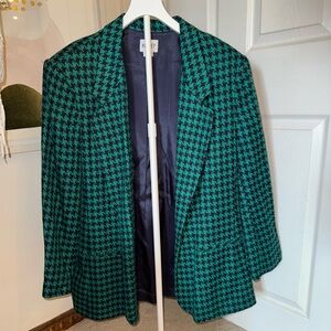 Vintage Koret Green and Black Houndstooth Blazer